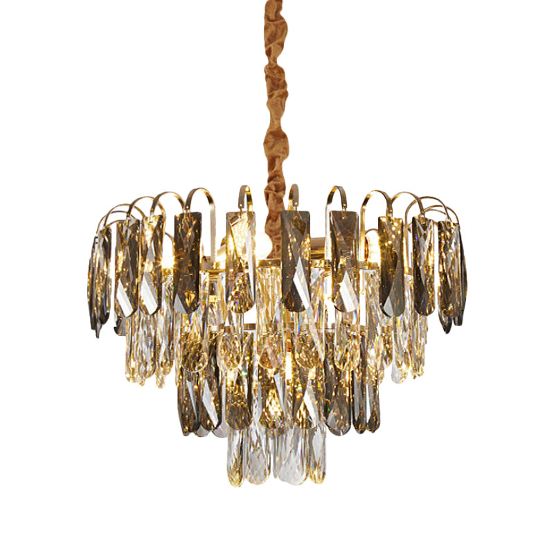 Layered Parlor Ceiling Chandelier Clear Rectangle-Cut Crystal 5 Lights Contemporary Hanging Lamp in Gold Clearhalo 'Ceiling Lights' 'Chandeliers' 'Clear' 'Industrial' 'Modern Chandeliers' 'Modern' 'Tiffany' 'Traditional Chandeliers' Lighting' 1452554