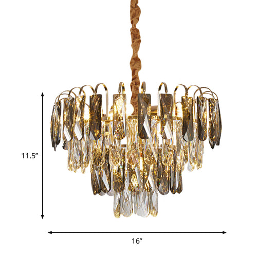 Layered Parlor Ceiling Chandelier Clear Rectangle-Cut Crystal 5 Lights Contemporary Hanging Lamp in Gold Clearhalo 'Ceiling Lights' 'Chandeliers' 'Clear' 'Industrial' 'Modern Chandeliers' 'Modern' 'Tiffany' 'Traditional Chandeliers' Lighting' 1452555