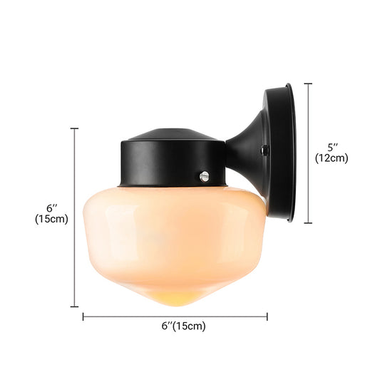 Schoolhouse Sconce Light Modern White Glass 1 Light Black/White Mirror Wall Mounted Lamp Clearhalo 'Cast Iron' 'Glass' 'Industrial' 'Modern wall lights' 'Modern' 'Tiffany' 'Traditional wall lights' 'Wall Lamps & Sconces' 'Wall Lights' Lighting' 145275