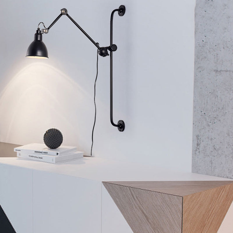 Black/White Dome Shade Wall Mounted Light Modernist Style 1 Head Metallic Adjustable Wall Lamp for Dining Room Clearhalo 'Cast Iron' 'Glass' 'Industrial' 'Modern wall lights' 'Modern' 'Tiffany' 'Traditional wall lights' 'Wall Lamps & Sconces' 'Wall Lights' Lighting' 145335