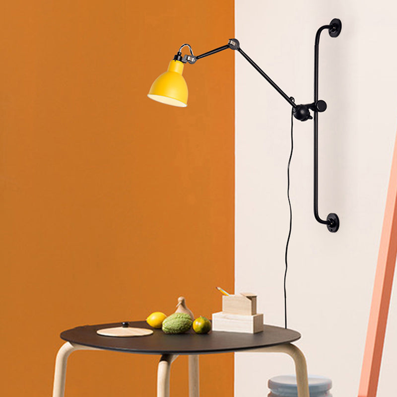 Black/White Dome Shade Wall Mounted Light Modernist Style 1 Head Metallic Adjustable Wall Lamp for Dining Room Yellow Clearhalo 'Cast Iron' 'Glass' 'Industrial' 'Modern wall lights' 'Modern' 'Tiffany' 'Traditional wall lights' 'Wall Lamps & Sconces' 'Wall Lights' Lighting' 145344