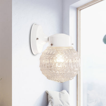 Black/White Spherical Sconce Lamp Modernist 1 Light Lattice Glass Wall Light Fixture for Reading Room White Clearhalo 'Cast Iron' 'Glass' 'Industrial' 'Modern wall lights' 'Modern' 'Tiffany' 'Traditional wall lights' 'Wall Lamps & Sconces' 'Wall Lights' Lighting' 145406