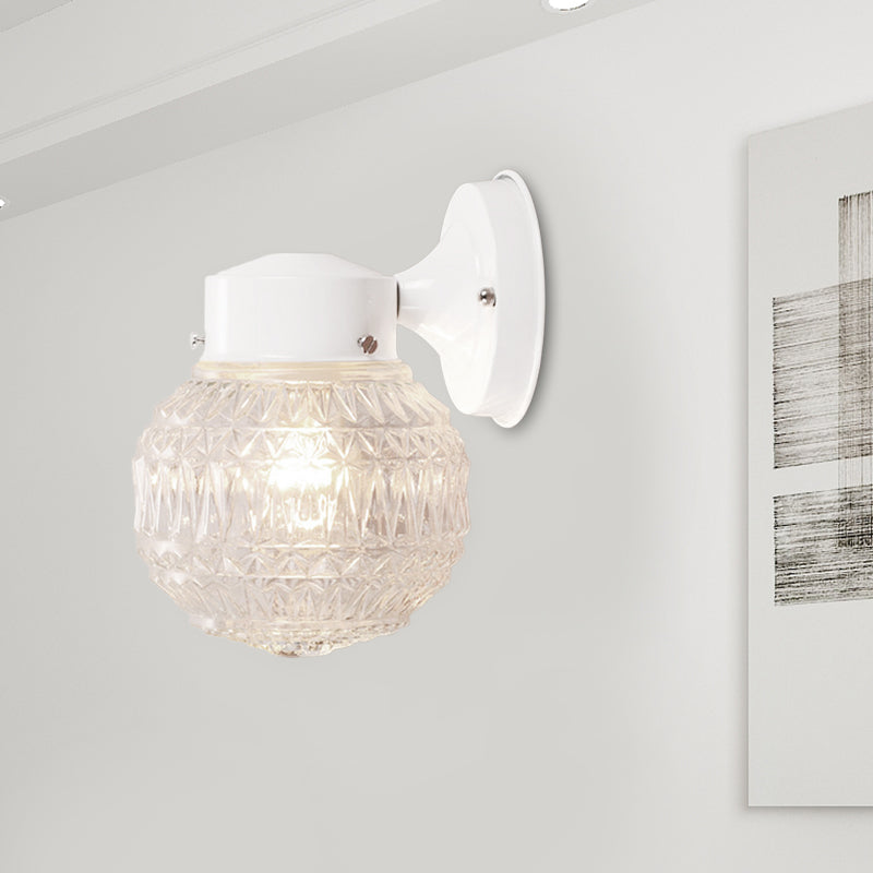 Black/White Spherical Sconce Lamp Modernist 1 Light Lattice Glass Wall Light Fixture for Reading Room Clearhalo 'Cast Iron' 'Glass' 'Industrial' 'Modern wall lights' 'Modern' 'Tiffany' 'Traditional wall lights' 'Wall Lamps & Sconces' 'Wall Lights' Lighting' 145407