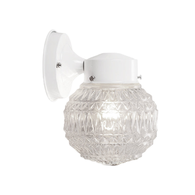 Black/White Spherical Sconce Lamp Modernist 1 Light Lattice Glass Wall Light Fixture for Reading Room Clearhalo 'Cast Iron' 'Glass' 'Industrial' 'Modern wall lights' 'Modern' 'Tiffany' 'Traditional wall lights' 'Wall Lamps & Sconces' 'Wall Lights' Lighting' 145408