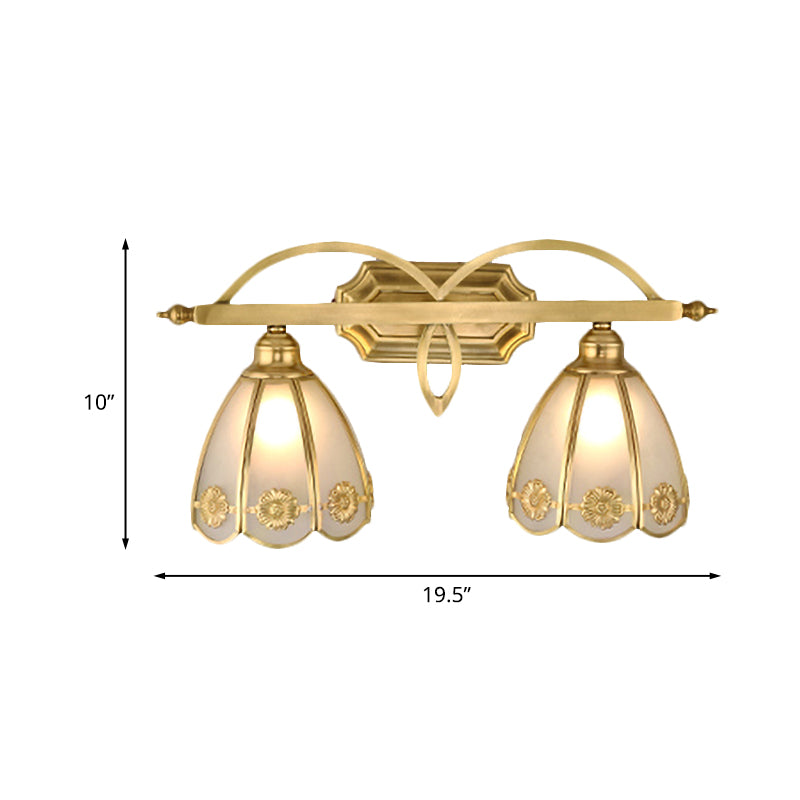 Milk Glass Gold Wall Vanity Light Flower 2 Lights Luxurious Wall Sconce Lighting Fixture for Bathroom Clearhalo 'Vanity Lights' 'Wall Lights' Lighting' 1454119