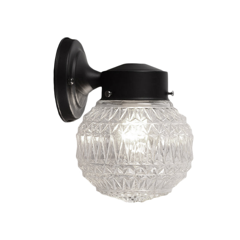 Black/White Spherical Sconce Lamp Modernist 1 Light Lattice Glass Wall Light Fixture for Reading Room Clearhalo 'Cast Iron' 'Glass' 'Industrial' 'Modern wall lights' 'Modern' 'Tiffany' 'Traditional wall lights' 'Wall Lamps & Sconces' 'Wall Lights' Lighting' 145413