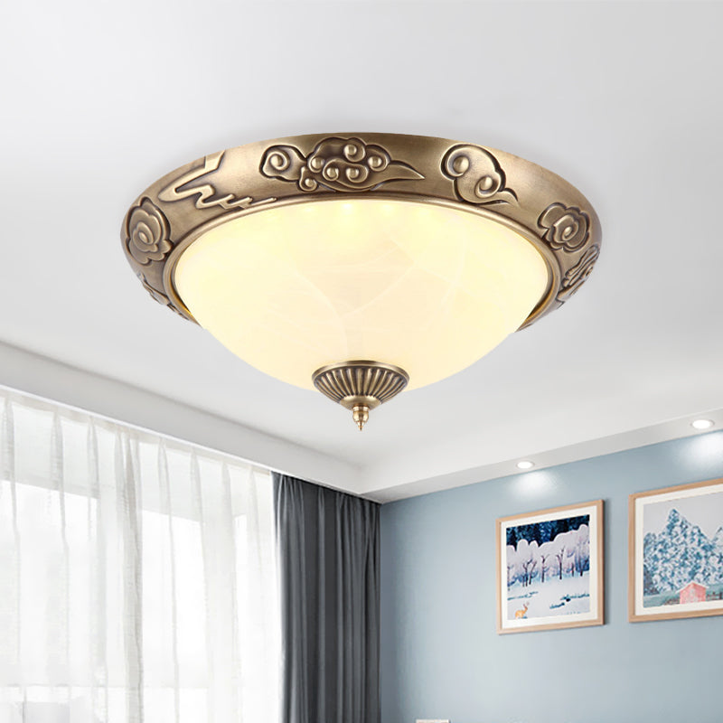 LED Flush Mount Light Fixture Colonialism Dome Shade Opal Glass Ceiling Lighting in Brass for Bedroom, 12"/16" W Clearhalo 'Ceiling Lights' 'Close To Ceiling Lights' 'Close to ceiling' 'Flush mount' Lighting' 1454147
