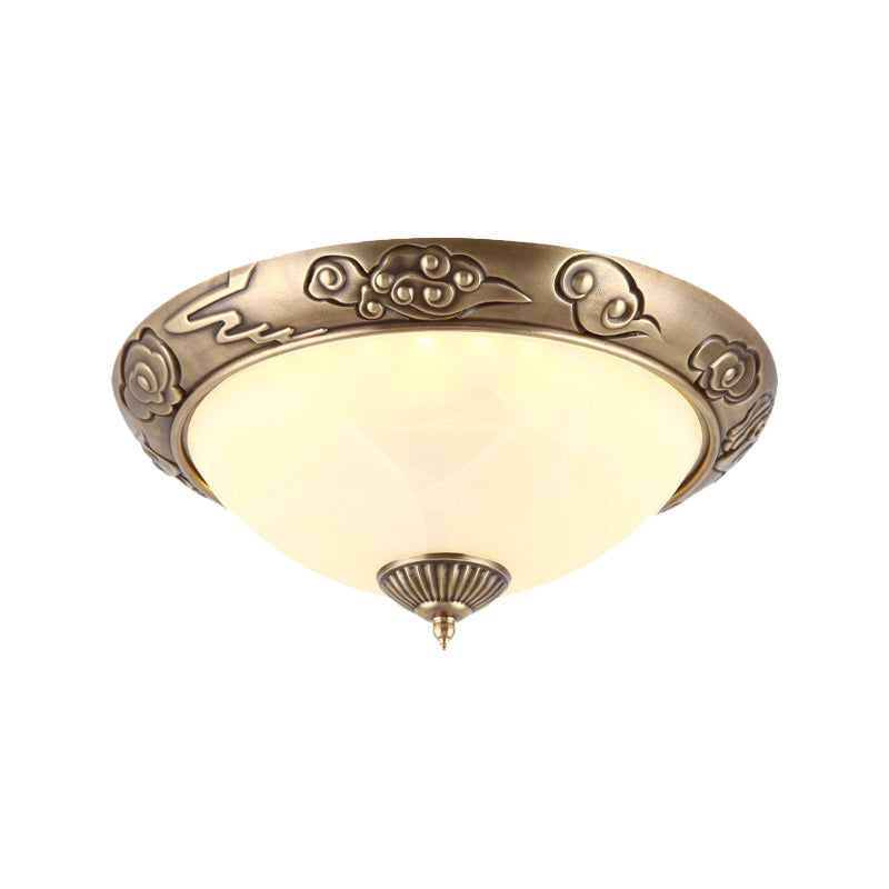 LED Flush Mount Light Fixture Colonialism Dome Shade Opal Glass Ceiling Lighting in Brass for Bedroom, 12"/16" W Clearhalo 'Ceiling Lights' 'Close To Ceiling Lights' 'Close to ceiling' 'Flush mount' Lighting' 1454148