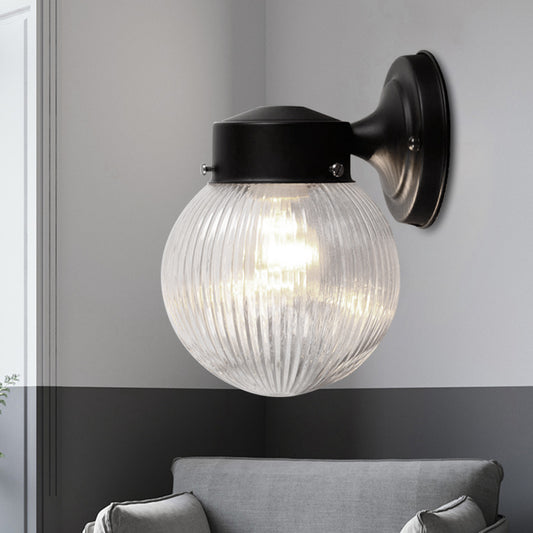 Prismatic Glass Global Wall Sconce Modern 1 Light Black/White Wall Mounted Light Fixture for Hallway Black Clearhalo 'Cast Iron' 'Glass' 'Industrial' 'Modern wall lights' 'Modern' 'Tiffany' 'Traditional wall lights' 'Wall Lamps & Sconces' 'Wall Lights' Lighting' 145415