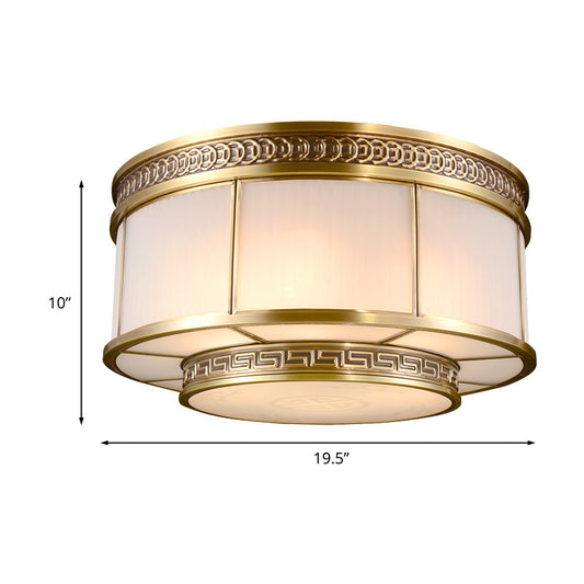 Ring Restaurant Flush Ceiling Light Colonial Opal Glass 4/6 Bulbs Gold Flush Mount Lighting Fixture Clearhalo 'Ceiling Lights' 'Close To Ceiling Lights' 'Close to ceiling' 'Flush mount' Lighting' 1454161