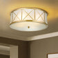 3/4 Heads Cream Glass Ceiling Lamp Colonial Gold Round Bedroom Flush Light with Trellis Cage Clearhalo 'Ceiling Lights' 'Close To Ceiling Lights' 'Close to ceiling' 'Flush mount' Lighting' 1454189