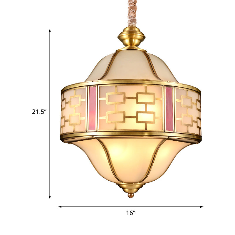 Double Bell Porch Chandelier Light Colonialist Milky Glass 6 Heads Gold Hanging Pendant Clearhalo 'Ceiling Lights' 'Chandeliers' Lighting' options 1454223