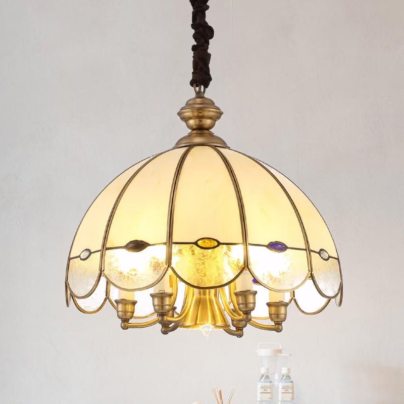 Bubble Glass Scalloped Chandelier Lighting Colonial 6-Head Dining Room Pendant in Gold with Bead Gold Clearhalo 'Ceiling Lights' 'Chandeliers' Lighting' options 1454229_222143e9-0d2c-424b-8a23-88582f96d18d