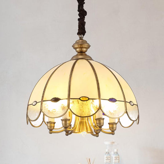 Bubble Glass Scalloped Chandelier Lighting Colonial 6-Head Dining Room Pendant in Gold with Bead Clearhalo 'Ceiling Lights' 'Chandeliers' Lighting' options 1454229