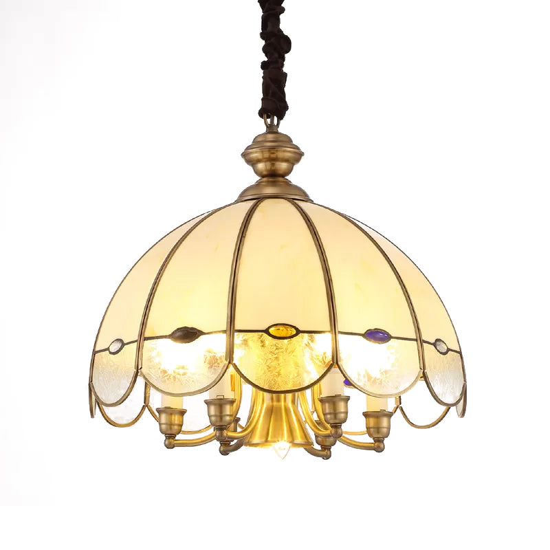 Bubble Glass Scalloped Chandelier Lighting Colonial 6-Head Dining Room Pendant in Gold with Bead Clearhalo 'Ceiling Lights' 'Chandeliers' Lighting' options 1454232