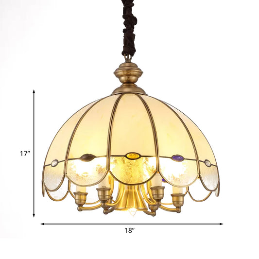 Bubble Glass Scalloped Chandelier Lighting Colonial 6-Head Dining Room Pendant in Gold with Bead Clearhalo 'Ceiling Lights' 'Chandeliers' Lighting' options 1454233