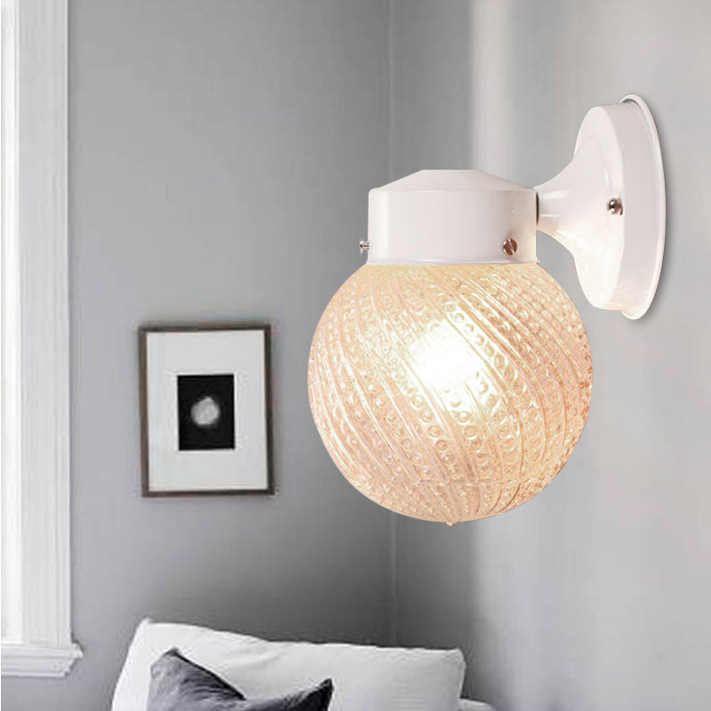 1 Light Passage Wall Lighting with Globe Lattice Glass Shade Modern Black/White Sconce Light Fixture Clearhalo 'Cast Iron' 'Glass' 'Industrial' 'Modern wall lights' 'Modern' 'Tiffany' 'Traditional wall lights' 'Wall Lamps & Sconces' 'Wall Lights' Lighting' 145425