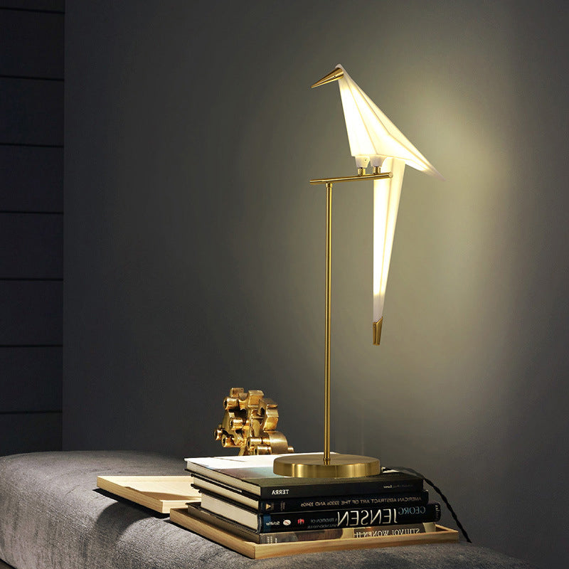 Designer Paper-Crane Acrylic Night Lamp LED Table Lighting with Gold Straight Stand for Bedside Gold Clearhalo 'Lamps' 'Table Lamps' Lighting' 1454302