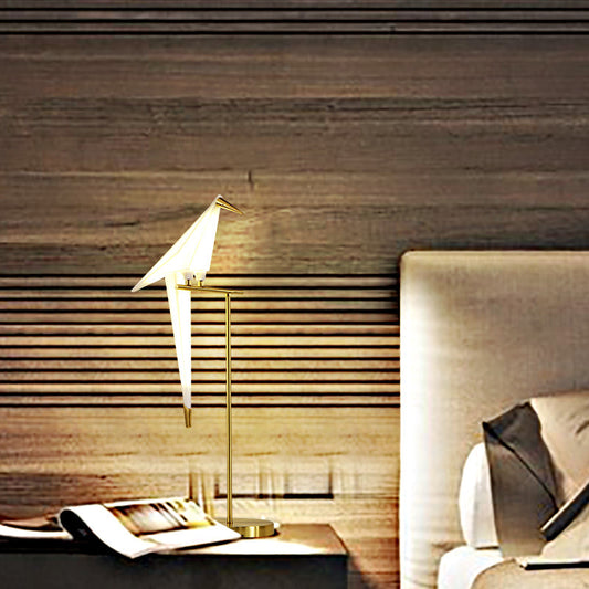 Designer Paper-Crane Acrylic Night Lamp LED Table Lighting with Gold Straight Stand for Bedside Clearhalo 'Lamps' 'Table Lamps' Lighting' 1454304