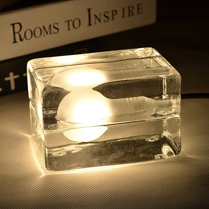 Minimalist Cuboidal Table Lamp Translucent Glass 1 Light Bedroom Night Stand Lighting Clear Clearhalo 'Lamps' 'Table Lamps' Lighting' 1454307