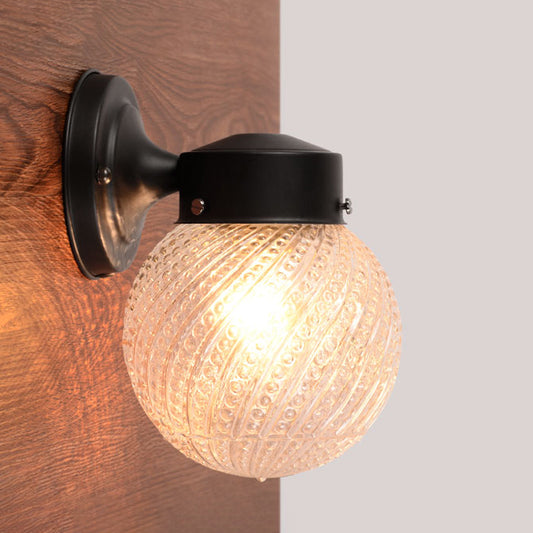1 Light Passage Wall Lighting with Globe Lattice Glass Shade Modern Black/White Sconce Light Fixture Black Clearhalo 'Cast Iron' 'Glass' 'Industrial' 'Modern wall lights' 'Modern' 'Tiffany' 'Traditional wall lights' 'Wall Lamps & Sconces' 'Wall Lights' Lighting' 145430