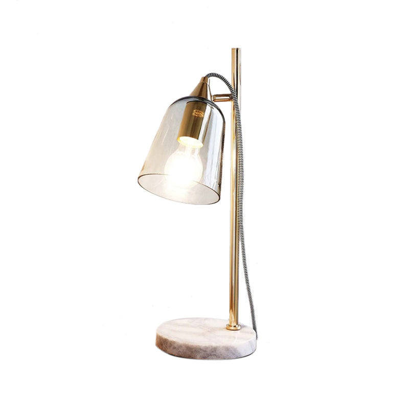 Bell Shade Table Light Mid-Century Transparent Glass Single Gold Night Lamp with Round Marble Pedestal Clearhalo 'Lamps' 'Table Lamps' Lighting' 1454314