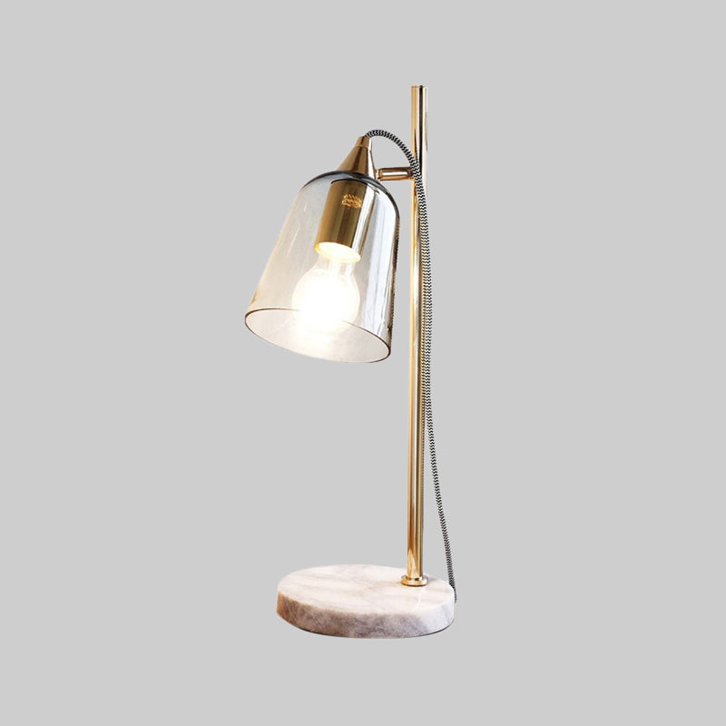 Bell Shade Table Light Mid-Century Transparent Glass Single Gold Night Lamp with Round Marble Pedestal Clearhalo 'Lamps' 'Table Lamps' Lighting' 1454315
