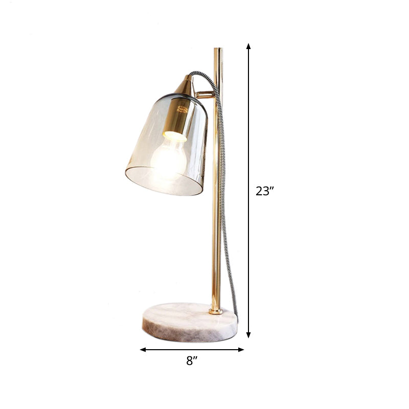 Bell Shade Table Light Mid-Century Transparent Glass Single Gold Night Lamp with Round Marble Pedestal Clearhalo 'Lamps' 'Table Lamps' Lighting' 1454316