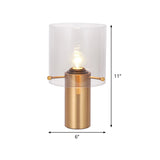 1 Bulb Living Room Table Light Postmodern Brass Night Lamp with Cylinder Translucent Glass Shade Clearhalo 'Lamps' 'Table Lamps' Lighting' 1454326