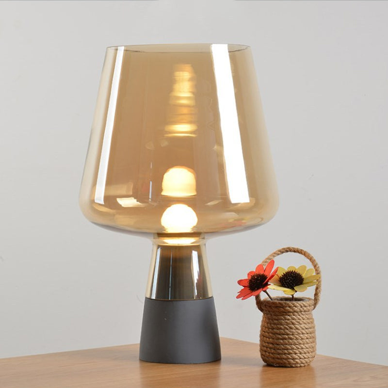 Truncated Cone Cognac Glass Table Lamp Mid Century Single 8"/10" Wide Grey Nightstand Light with Open Top Design Clearhalo 'Lamps' 'Table Lamps' Lighting' 1454332