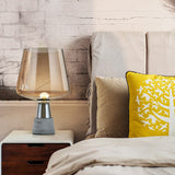 Truncated Cone Cognac Glass Table Lamp Mid Century Single 8"/10" Wide Grey Nightstand Light with Open Top Design Cognac Clearhalo 'Lamps' 'Table Lamps' Lighting' 1454333