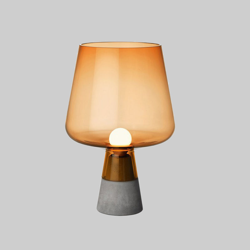 Truncated Cone Cognac Glass Table Lamp Mid Century Single 8"/10" Wide Grey Nightstand Light with Open Top Design Clearhalo 'Lamps' 'Table Lamps' Lighting' 1454335