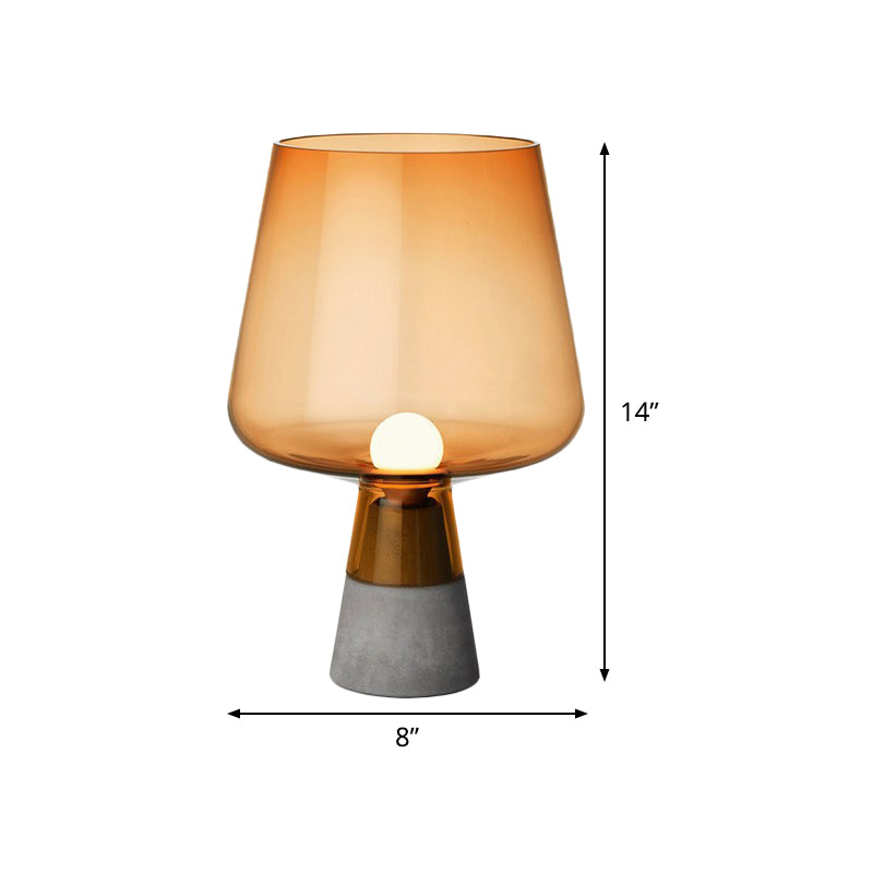 Truncated Cone Cognac Glass Table Lamp Mid Century Single 8"/10" Wide Grey Nightstand Light with Open Top Design Clearhalo 'Lamps' 'Table Lamps' Lighting' 1454336