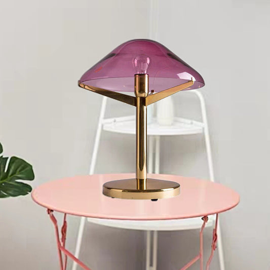 Vintage Jellyfish Table Lighting Purple Glass 1 Light Bedside Night Stand Lamp with Brass Stand Purple Clearhalo 'Lamps' 'Table Lamps' Lighting' 1454338