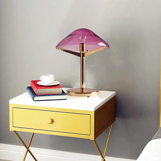 Vintage Jellyfish Table Lighting Purple Glass 1 Light Bedside Night Stand Lamp with Brass Stand Clearhalo 'Lamps' 'Table Lamps' Lighting' 1454339