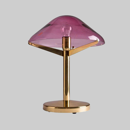 Vintage Jellyfish Table Lighting Purple Glass 1 Light Bedside Night Stand Lamp with Brass Stand Clearhalo 'Lamps' 'Table Lamps' Lighting' 1454341