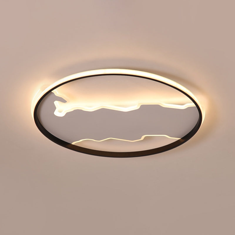 Thin Loop Acrylic Ceiling Lighting Nordic White LED Flush Mount Fixture in Warm/White Light with Zigzag Panel Inside, 16.5"/20.5" W Clearhalo 'Ceiling Lights' 'Close To Ceiling Lights' 'Close to ceiling' 'Flush mount' Lighting' 1454387