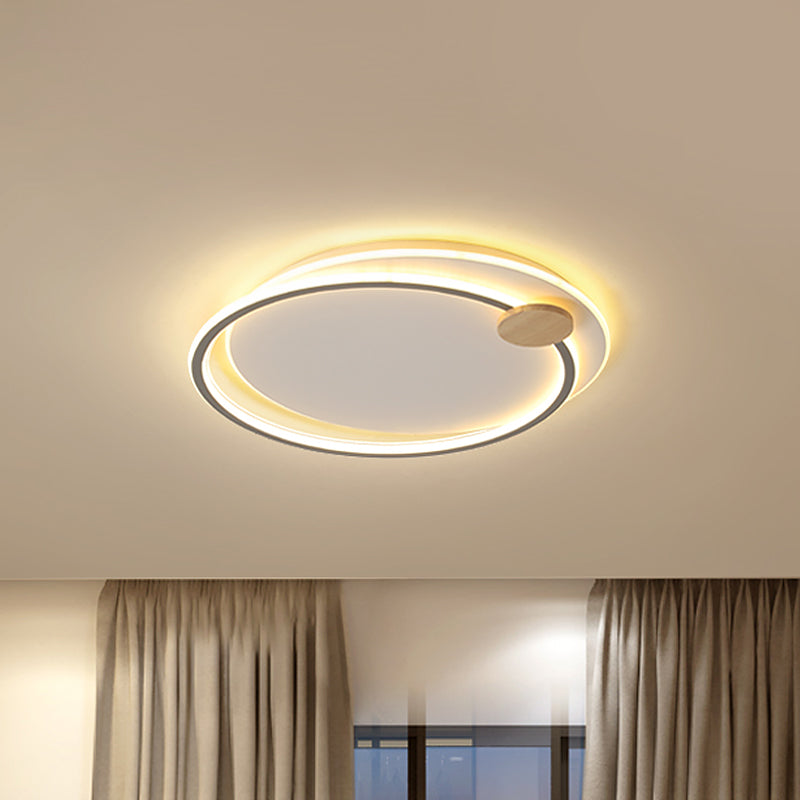 Black/Grey Dual Circle Ceiling Fixture Minimalist Acrylic 16.5"/20.5" Wide LED Flush Mount Recessed Lighting in Warm/White Light - Grey - Clearhalo - 'Ceiling Lights' - 'Close To Ceiling Lights' - 'Close to ceiling' - 'Flush mount' - Lighting' - 1454391