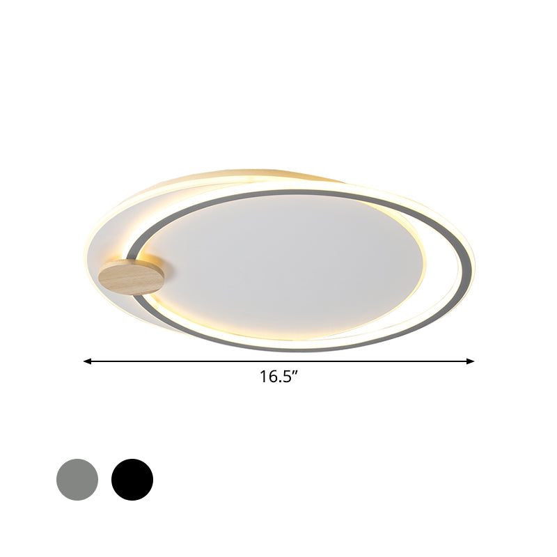 Black/Grey Dual Circle Ceiling Fixture Minimalist Acrylic 16.5"/20.5" Wide LED Flush Mount Recessed Lighting in Warm/White Light - Clearhalo - 'Ceiling Lights' - 'Close To Ceiling Lights' - 'Close to ceiling' - 'Flush mount' - Lighting' - 1454394