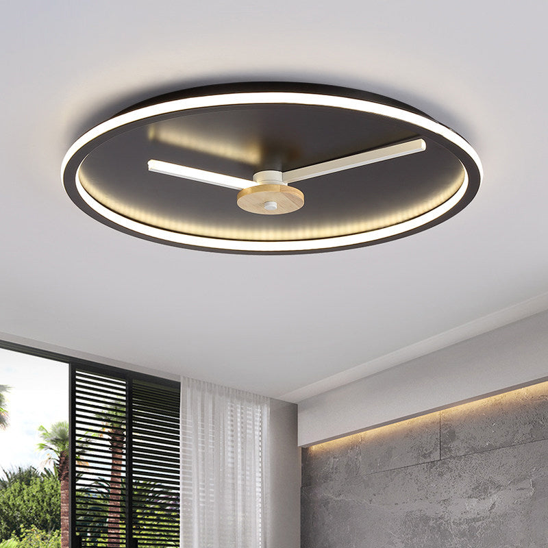Modern Horologe Ultrathin Flushmount Iron Bedroom 16"/19.5" W LED Ceiling Light in Black/White with Hour Hand Adjustable Design - Clearhalo - 'Ceiling Lights' - 'Close To Ceiling Lights' - 'Close to ceiling' - 'Flush mount' - Lighting' - 1454406