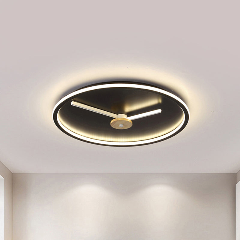 Modern Horologe Ultrathin Flushmount Iron Bedroom 16"/19.5" W LED Ceiling Light in Black/White with Hour Hand Adjustable Design - Black - Clearhalo - 'Ceiling Lights' - 'Close To Ceiling Lights' - 'Close to ceiling' - 'Flush mount' - Lighting' - 1454407