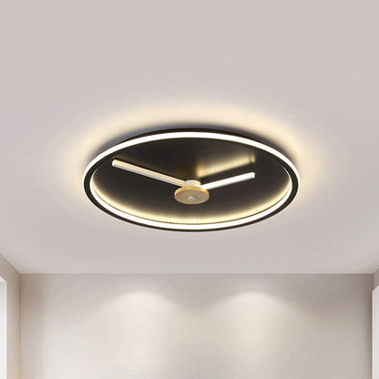 Modern Horologe Ultrathin Flushmount Iron Bedroom 16"/19.5" W LED Ceiling Light in Black/White with Hour Hand Adjustable Design Black Clearhalo 'Ceiling Lights' 'Close To Ceiling Lights' 'Close to ceiling' 'Flush mount' Lighting' 1454407