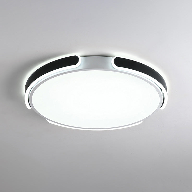 14"/18"/21.5" W Nordic LED Flush Mount Acrylic Black-White Round Ceiling Light with Riveted Side Strap, Warm/White Light Clearhalo 'Ceiling Lights' 'Close To Ceiling Lights' 'Close to ceiling' 'Flush mount' Lighting' 1454442