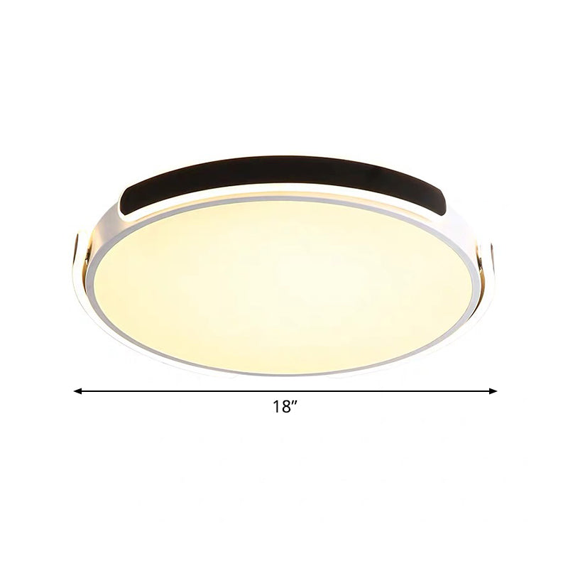 14"/18"/21.5" W Nordic LED Flush Mount Acrylic Black-White Round Ceiling Light with Riveted Side Strap, Warm/White Light Clearhalo 'Ceiling Lights' 'Close To Ceiling Lights' 'Close to ceiling' 'Flush mount' Lighting' 1454444