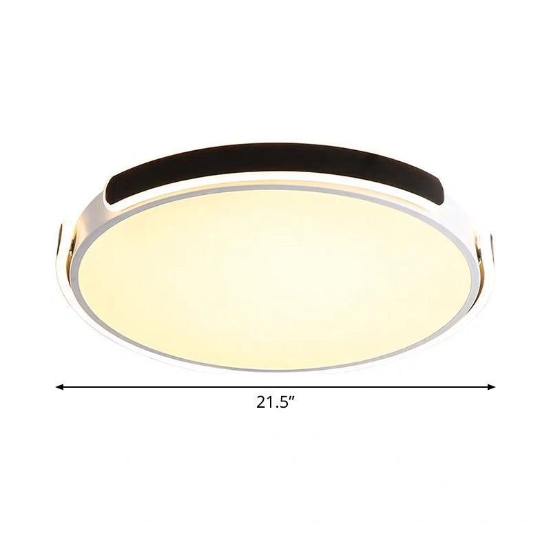 14"/18"/21.5" W Nordic LED Flush Mount Acrylic Black-White Round Ceiling Light with Riveted Side Strap, Warm/White Light Clearhalo 'Ceiling Lights' 'Close To Ceiling Lights' 'Close to ceiling' 'Flush mount' Lighting' 1454445