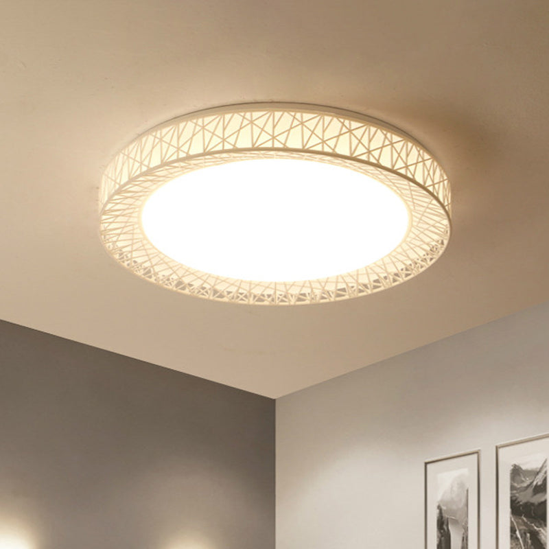 Bird Nest Thin Iron Flush Light Fixture Modern White 16"/19.5" Wide LED Surface Ceiling Lamp with Recessed Diffuser - Clearhalo - 'Ceiling Lights' - 'Close To Ceiling Lights' - 'Close to ceiling' - 'Flush mount' - Lighting' - 1454452