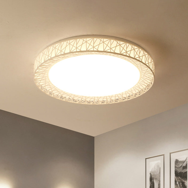 Bird Nest Thin Iron Flush Light Fixture Modern White 16"/19.5" Wide LED Surface Ceiling Lamp with Recessed Diffuser Clearhalo 'Ceiling Lights' 'Close To Ceiling Lights' 'Close to ceiling' 'Flush mount' Lighting' 1454452