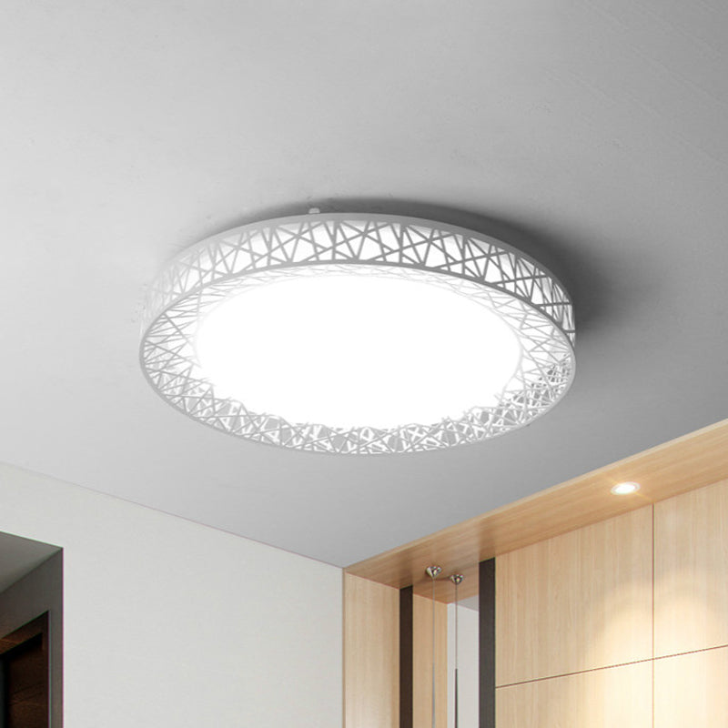 Bird Nest Thin Iron Flush Light Fixture Modern White 16"/19.5" Wide LED Surface Ceiling Lamp with Recessed Diffuser - White - Clearhalo - 'Ceiling Lights' - 'Close To Ceiling Lights' - 'Close to ceiling' - 'Flush mount' - Lighting' - 1454453