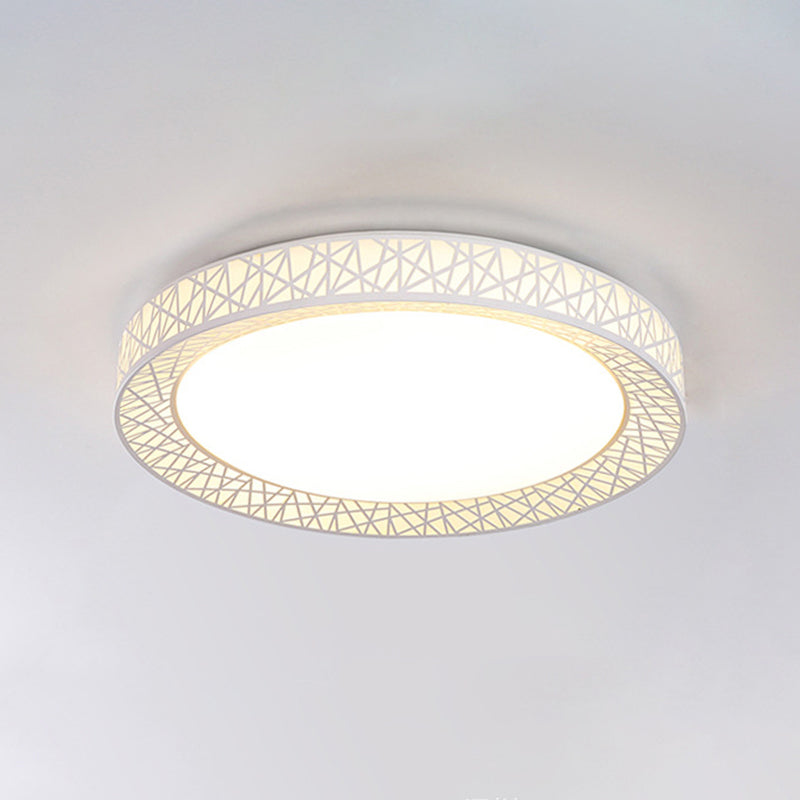 Bird Nest Thin Iron Flush Light Fixture Modern White 16"/19.5" Wide LED Surface Ceiling Lamp with Recessed Diffuser - Clearhalo - 'Ceiling Lights' - 'Close To Ceiling Lights' - 'Close to ceiling' - 'Flush mount' - Lighting' - 1454455