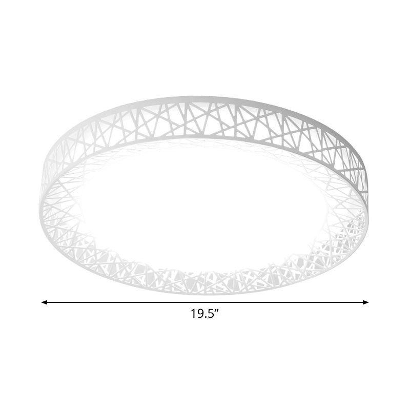Bird Nest Thin Iron Flush Light Fixture Modern White 16"/19.5" Wide LED Surface Ceiling Lamp with Recessed Diffuser - Clearhalo - 'Ceiling Lights' - 'Close To Ceiling Lights' - 'Close to ceiling' - 'Flush mount' - Lighting' - 1454457